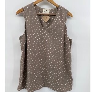 Betsey's Boutique Shop Spotted Zig Zag Tank Top Taupe Brown V-Neck Scallop Large